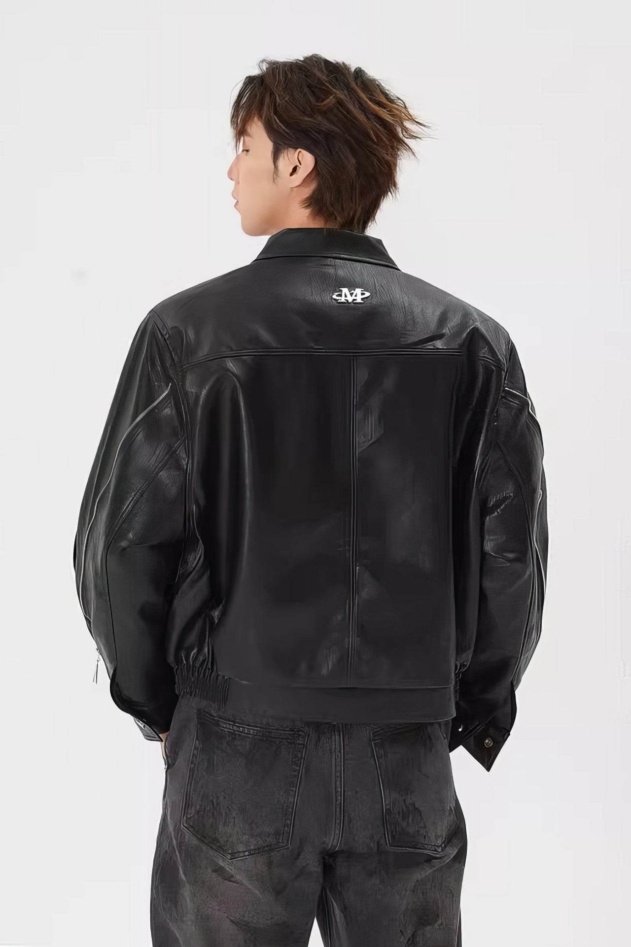 Men's Double Zipper Shoulder-Padded Leather Jacket