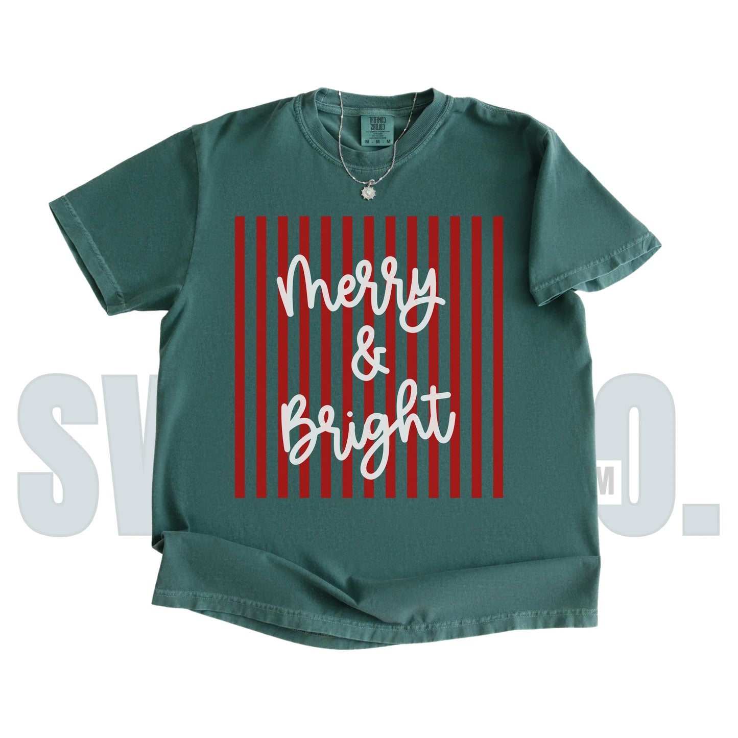 Comfort Colors Merry & Bright Striped T-Shirt | Christmas T-Shirt | Red and Green Holiday Graphic Shirt
