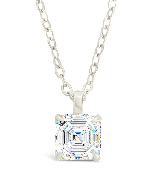 Sterling Silver Asscher Prong Set Pendant