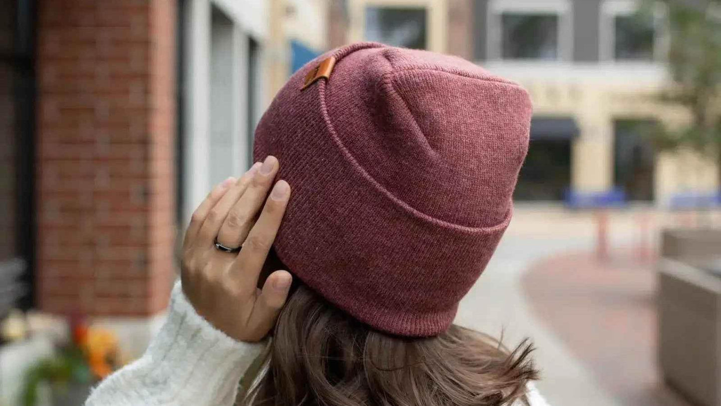 HAAKWEAR H-Stitch Cuffed Beanie - NEW Designed and Made in USA (Patented Design) - Rusty Burgundy
