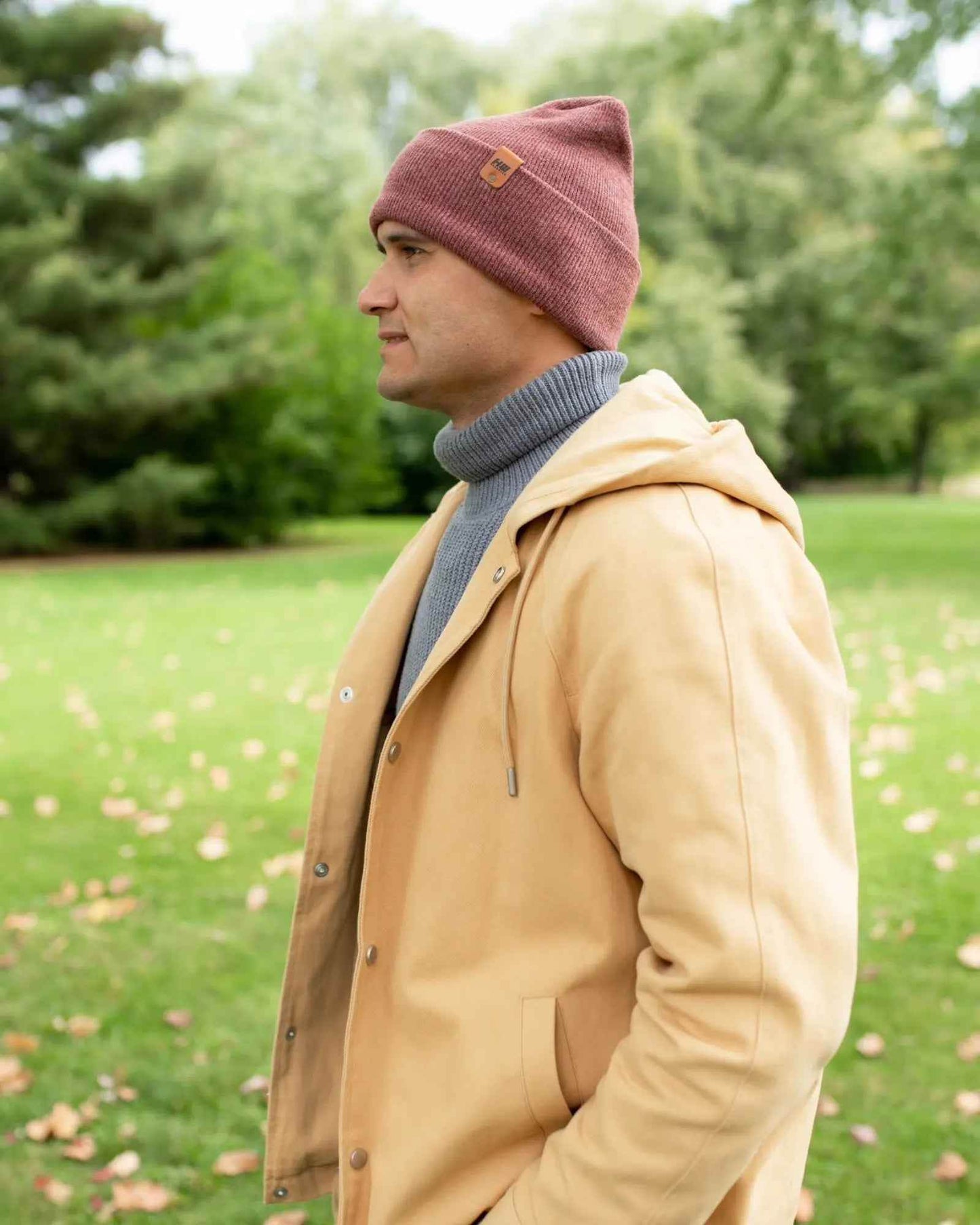 HAAKWEAR H-Stitch Cuffed Beanie - NEW Designed and Made in USA (Patented Design) - Rusty Burgundy