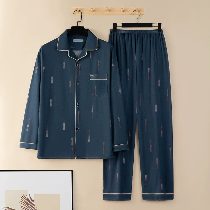 Men's Pajamas Cotton Long sleeve Trousers Two-piece Set