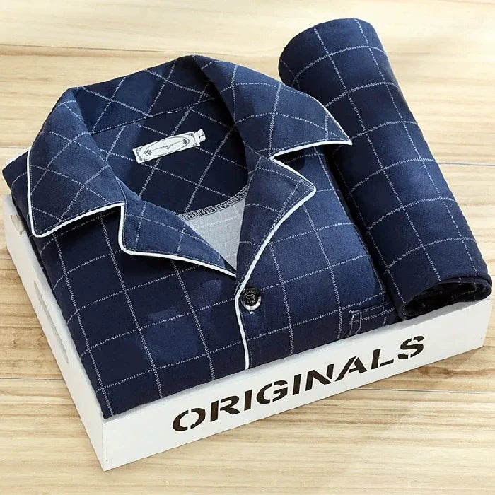 Men's Pajamas Cotton Long sleeve Trousers Two-piece Set