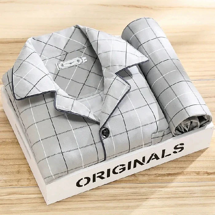 Men's Pajamas Cotton Long sleeve Trousers Two-piece Set
