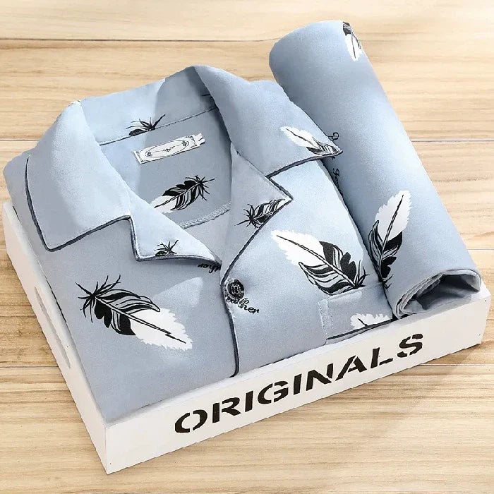 Men's Pajamas Cotton Long sleeve Trousers Two-piece Set