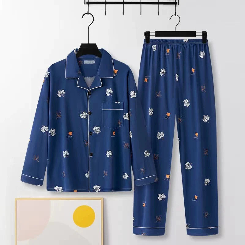 Men's Pajamas Cotton Long sleeve Trousers Two-piece Set