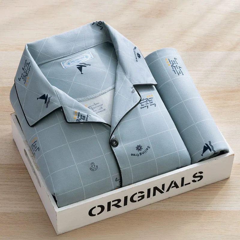 Men's Pajamas Cotton Long sleeve Trousers Two-piece Set