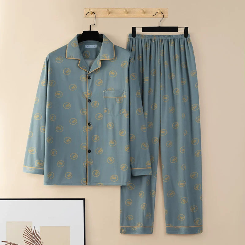 Men's Pajamas Cotton Long sleeve Trousers Two-piece Set
