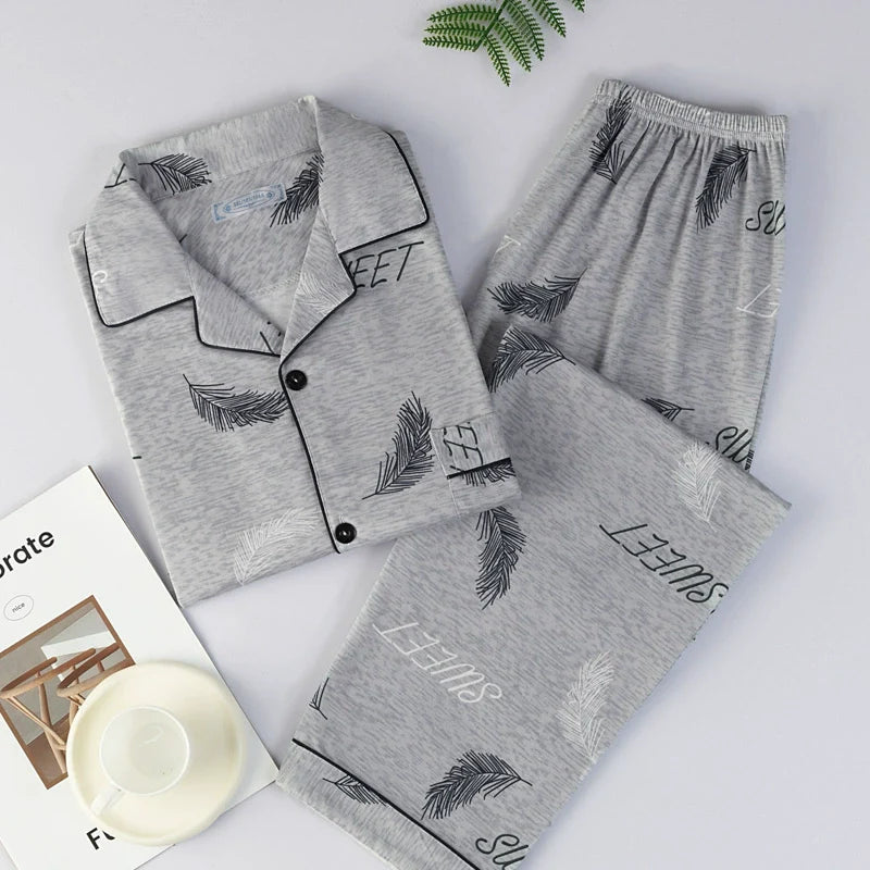 Men's Pajamas Cotton Long sleeve Trousers Two-piece Set