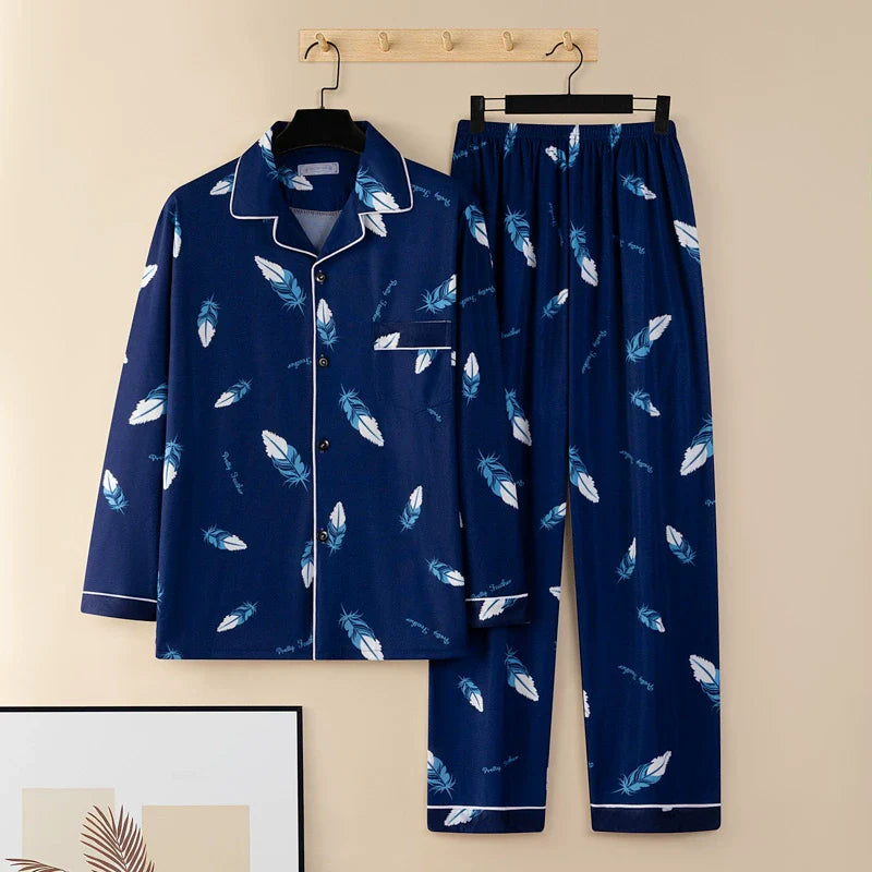 Men's Pajamas Cotton Long sleeve Trousers Two-piece Set