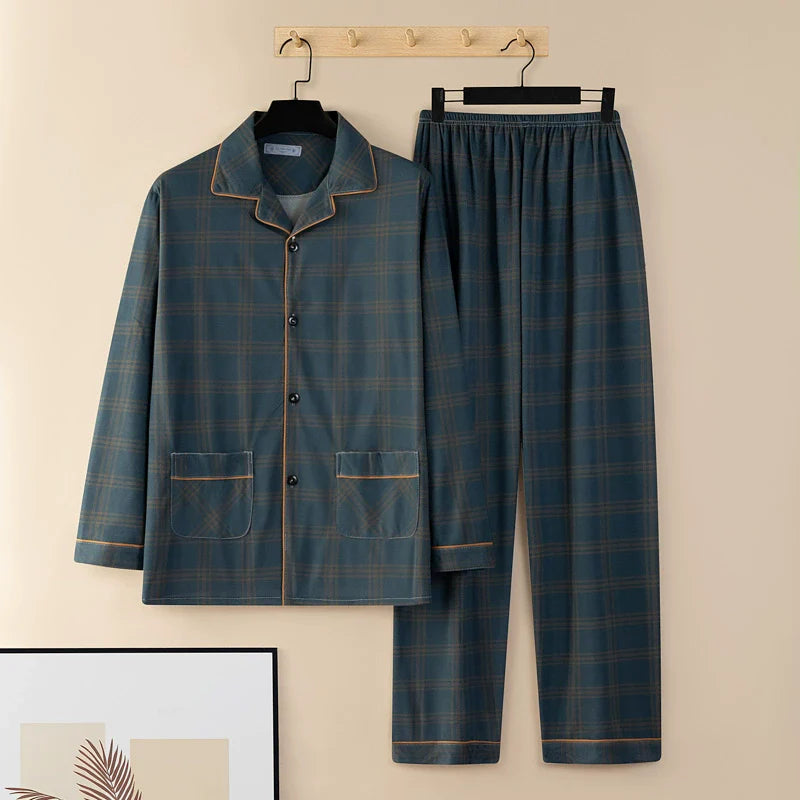 Men's Pajamas Cotton Long sleeve Trousers Two-piece Set
