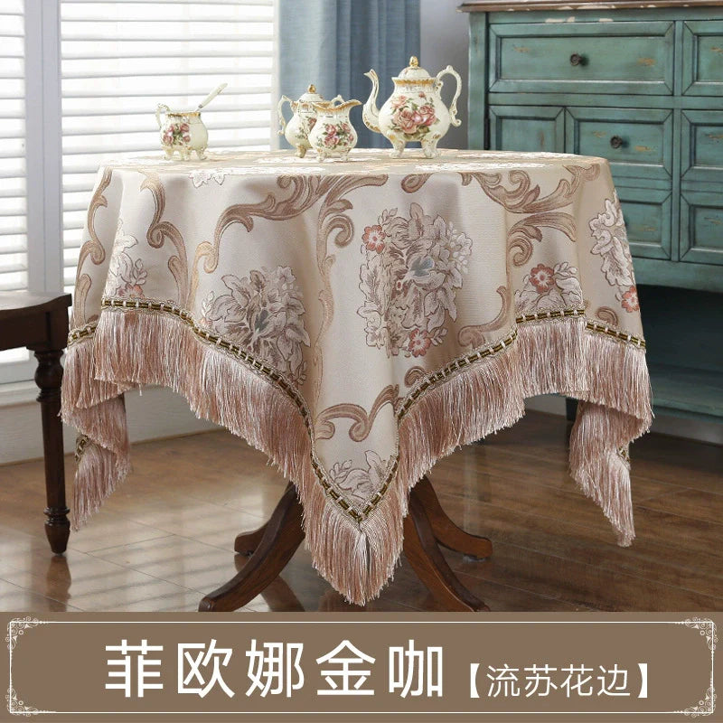 Northern European-Style Tablecloth Cotton and Linen with Tassel Lace