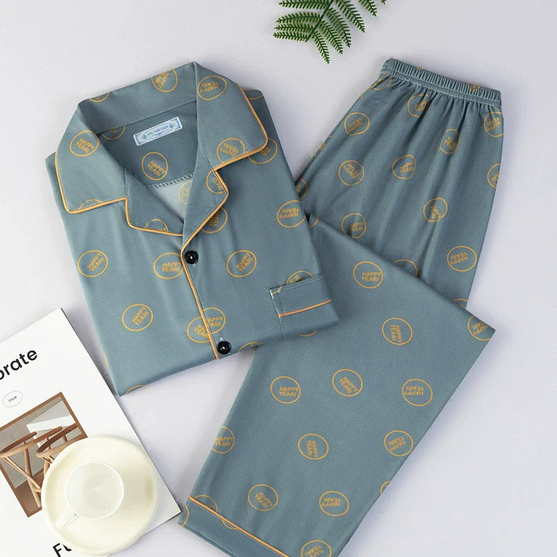 Men's Pajamas Cotton Long sleeve Trousers Two-piece Set