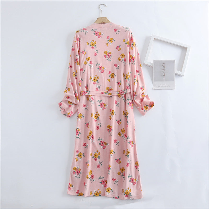 Spring and Autumn Cotton Waffle Kimono Bathrobe
