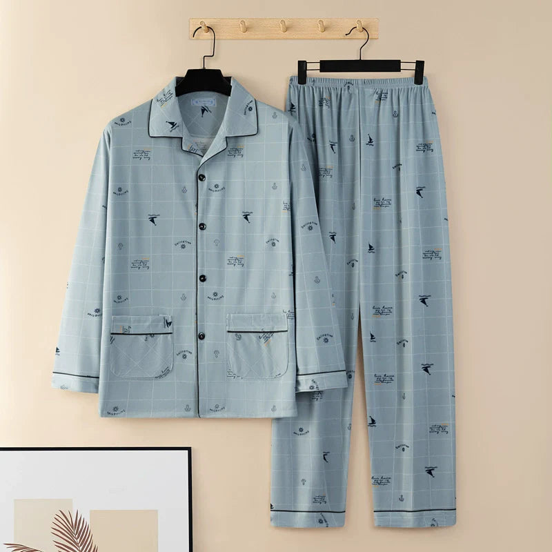 Men's Pajamas Cotton Long sleeve Trousers Two-piece Set