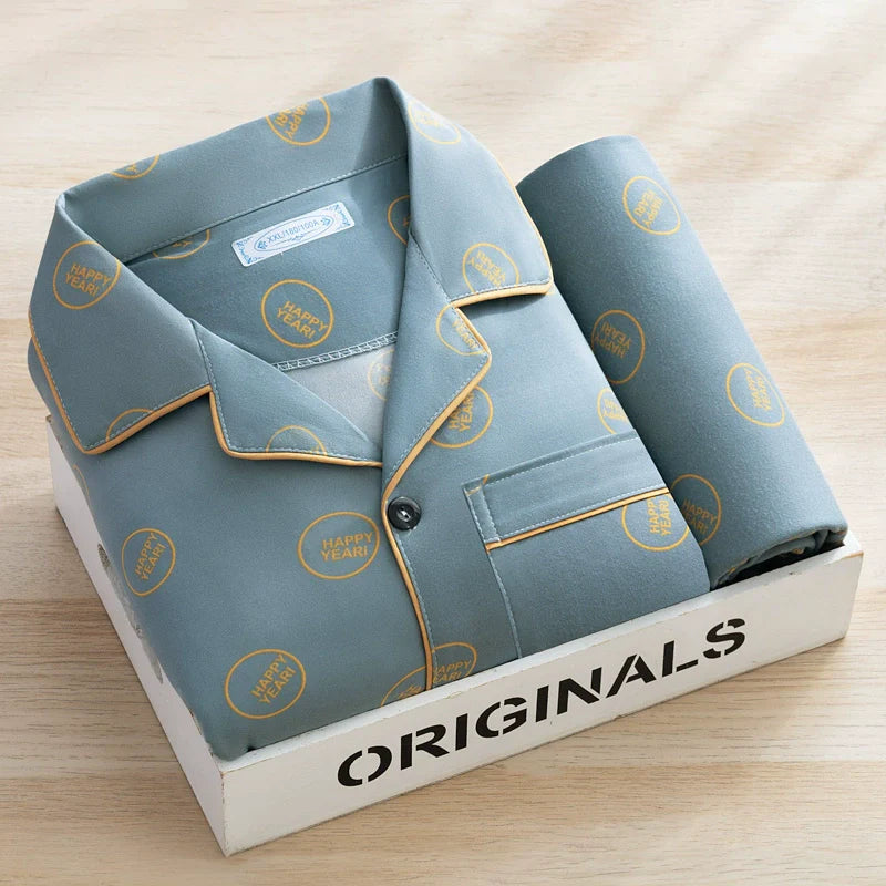 Men's Pajamas Cotton Long sleeve Trousers Two-piece Set
