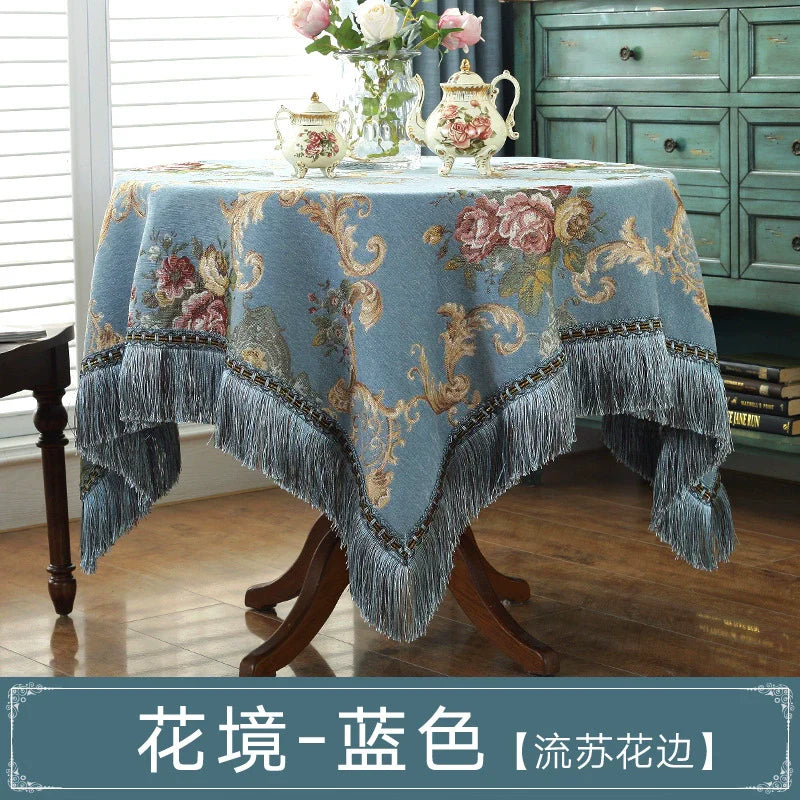Northern European-Style Tablecloth Cotton and Linen with Tassel Lace