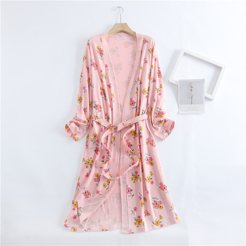 Spring and Autumn Cotton Waffle Kimono Bathrobe