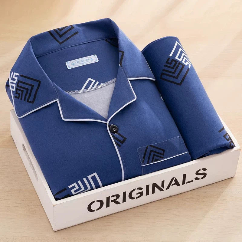 Men's Pajamas Cotton Long sleeve Trousers Two-piece Set