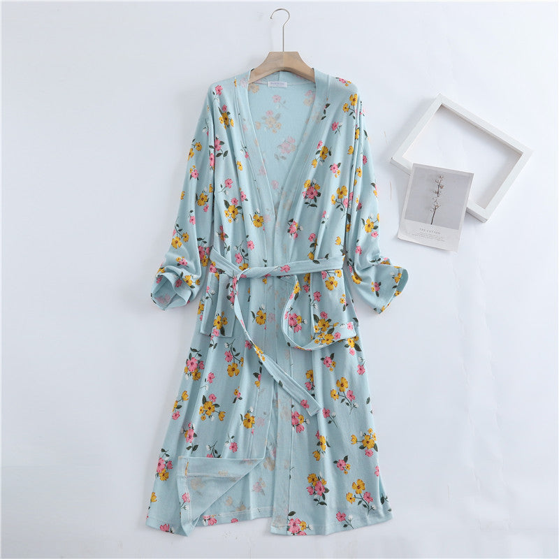 Spring and Autumn Cotton Waffle Kimono Bathrobe