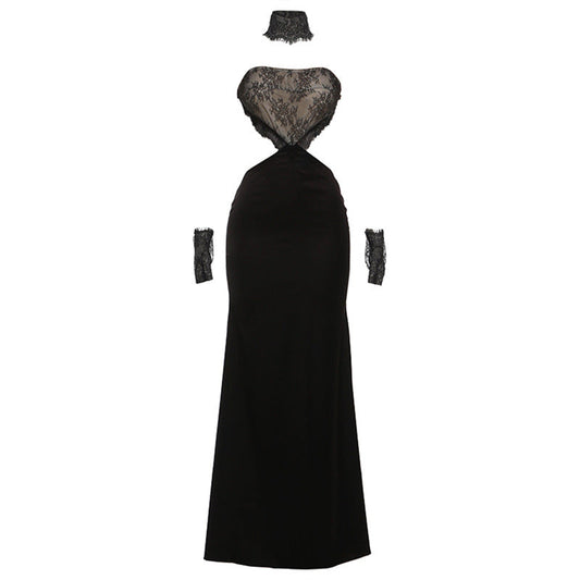 Autumn Winter Women Clothing Sexy Slim Fit Backless Lace Stitching Tube Top Dress