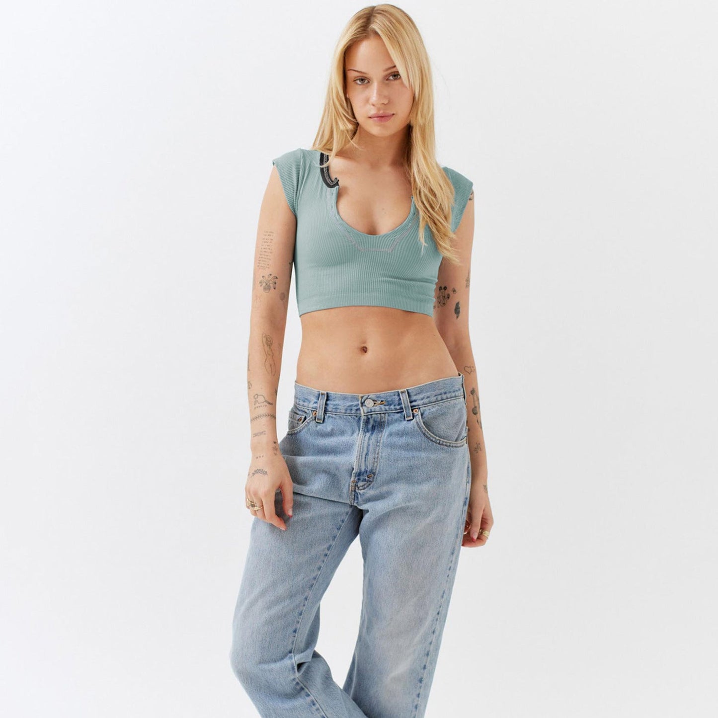 Slim Fit Ultra Short Sexy Spicy Girls Top Knitted Thread T-shirt