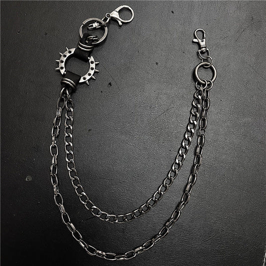 Exaggerated spiked retro trendy brand single loop pants chain