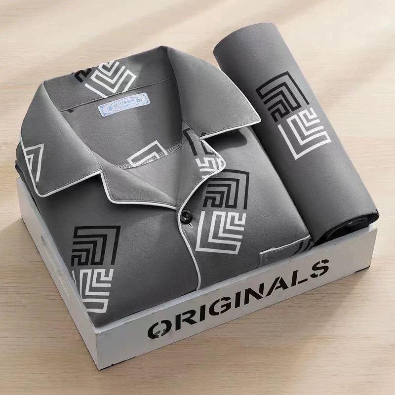 Men's Pajamas Cotton Long sleeve Trousers Two-piece Set