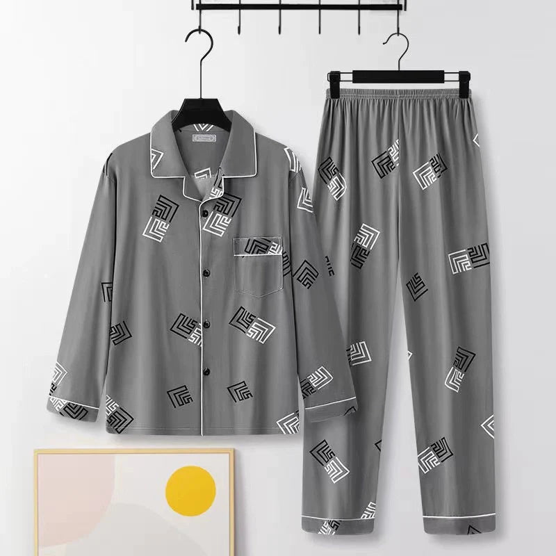 Men's Pajamas Cotton Long sleeve Trousers Two-piece Set
