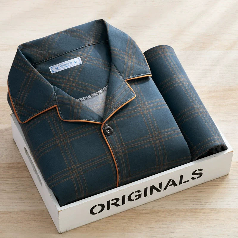 Men's Pajamas Cotton Long sleeve Trousers Two-piece Set