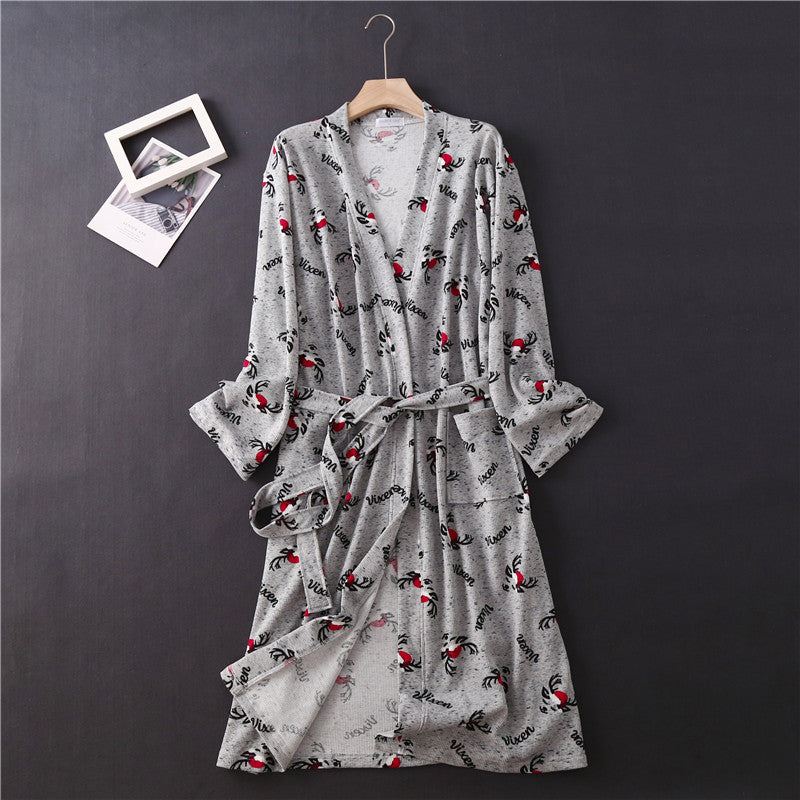Spring and Autumn Cotton Waffle Kimono Bathrobe