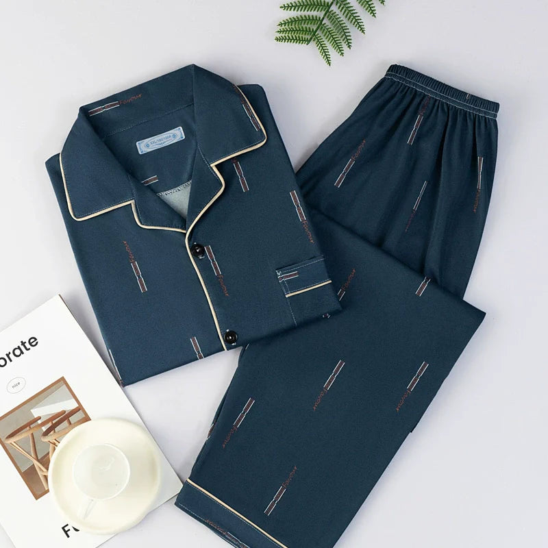 Men's Pajamas Cotton Long sleeve Trousers Two-piece Set