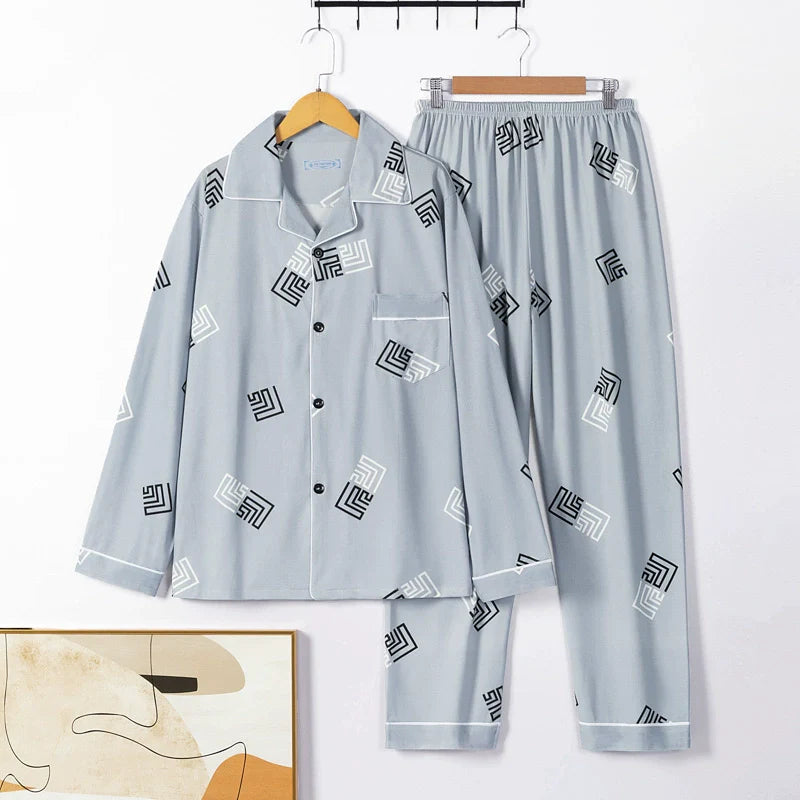Men's Pajamas Cotton Long sleeve Trousers Two-piece Set