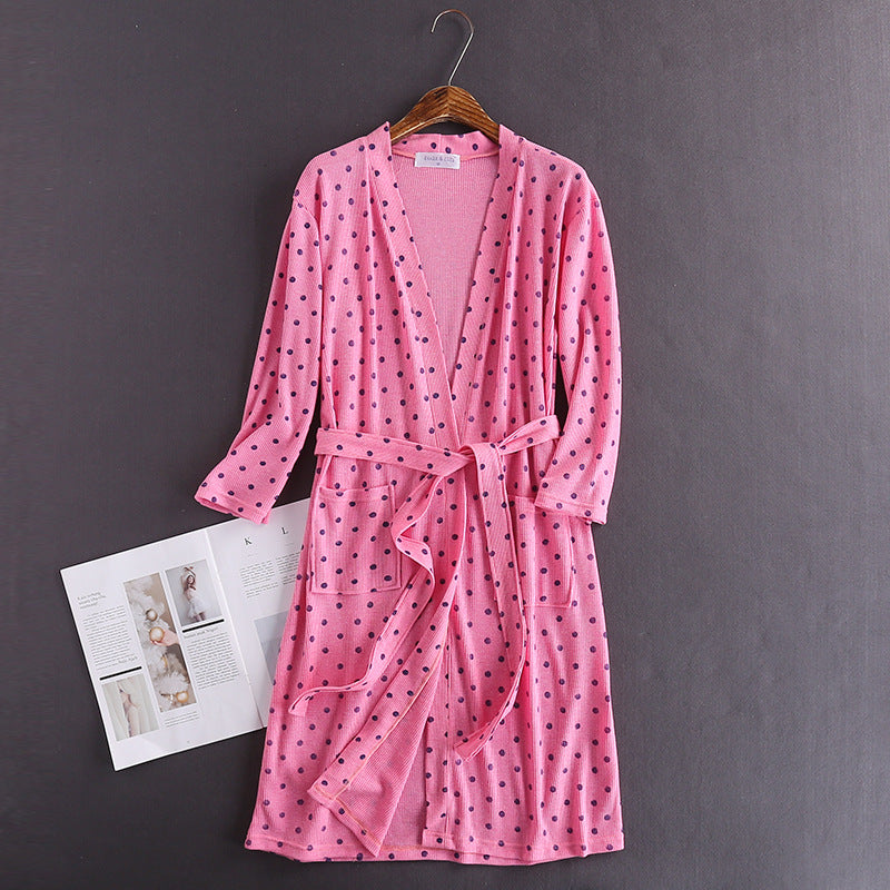 Spring and Autumn Cotton Waffle Kimono Bathrobe