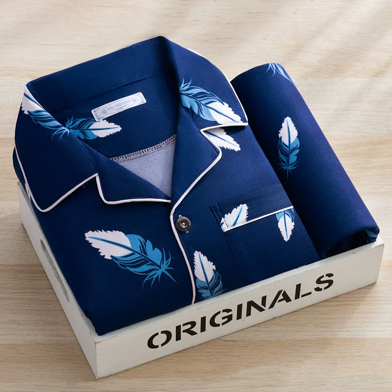 Men's Pajamas Cotton Long sleeve Trousers Two-piece Set
