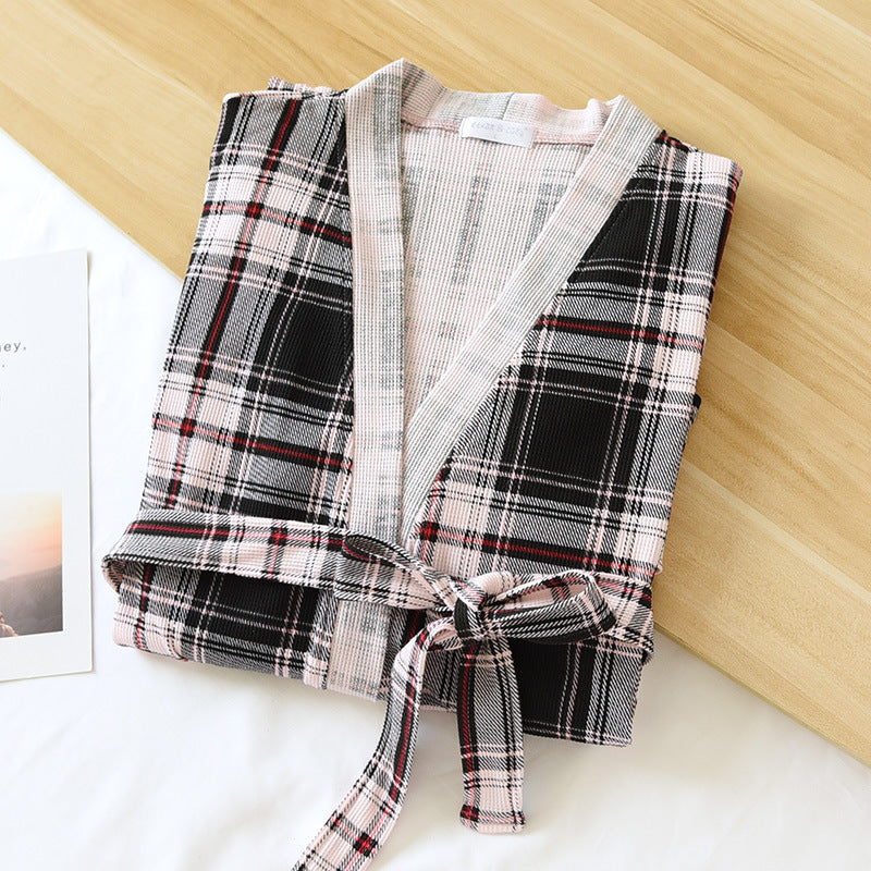 Spring and Autumn Cotton Waffle Kimono Bathrobe