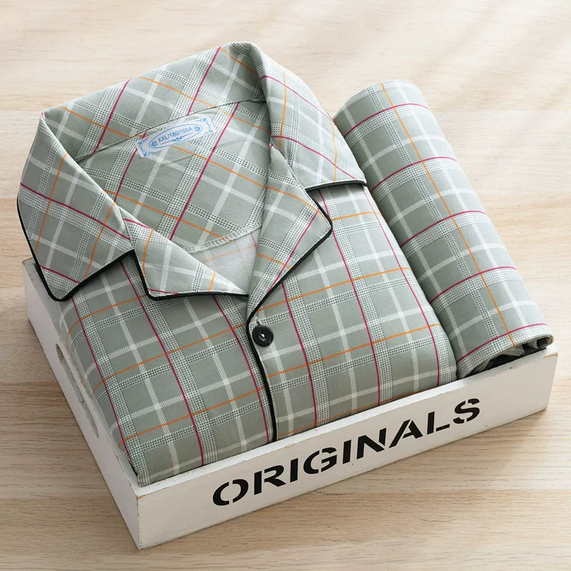 Men's Pajamas Cotton Long sleeve Trousers Two-piece Set