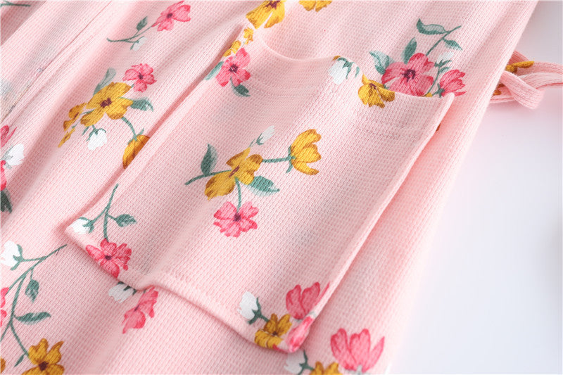 Spring and Autumn Cotton Waffle Kimono Bathrobe
