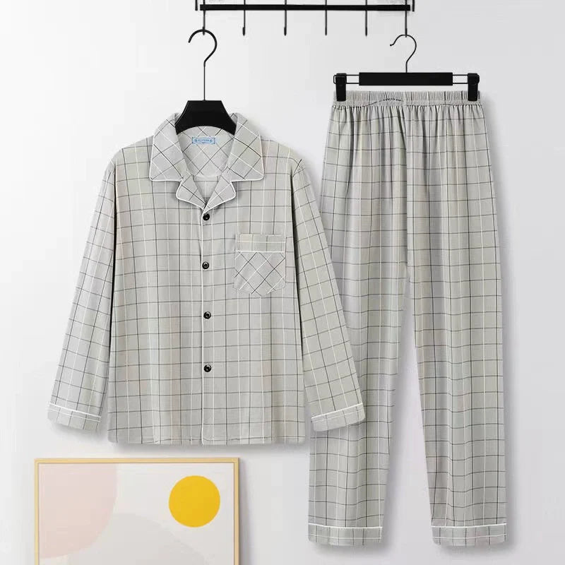 Men's Pajamas Cotton Long sleeve Trousers Two-piece Set