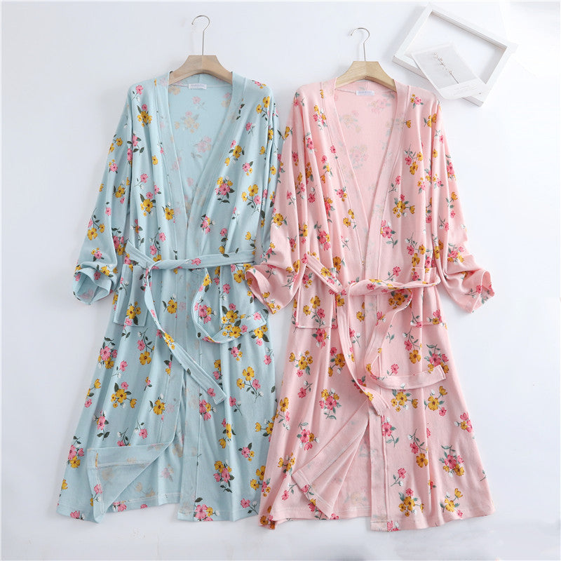 Spring and Autumn Cotton Waffle Kimono Bathrobe