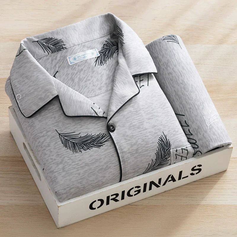 Men's Pajamas Cotton Long sleeve Trousers Two-piece Set