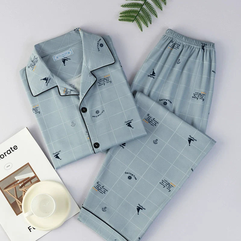 Men's Pajamas Cotton Long sleeve Trousers Two-piece Set
