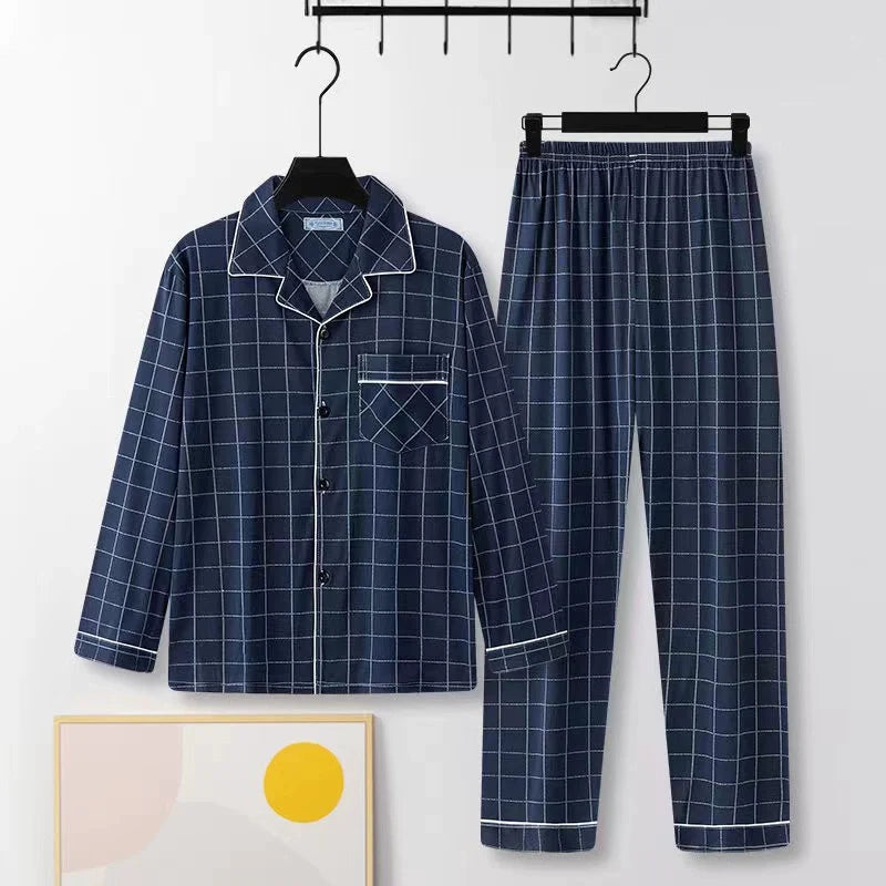 Men's Pajamas Cotton Long sleeve Trousers Two-piece Set