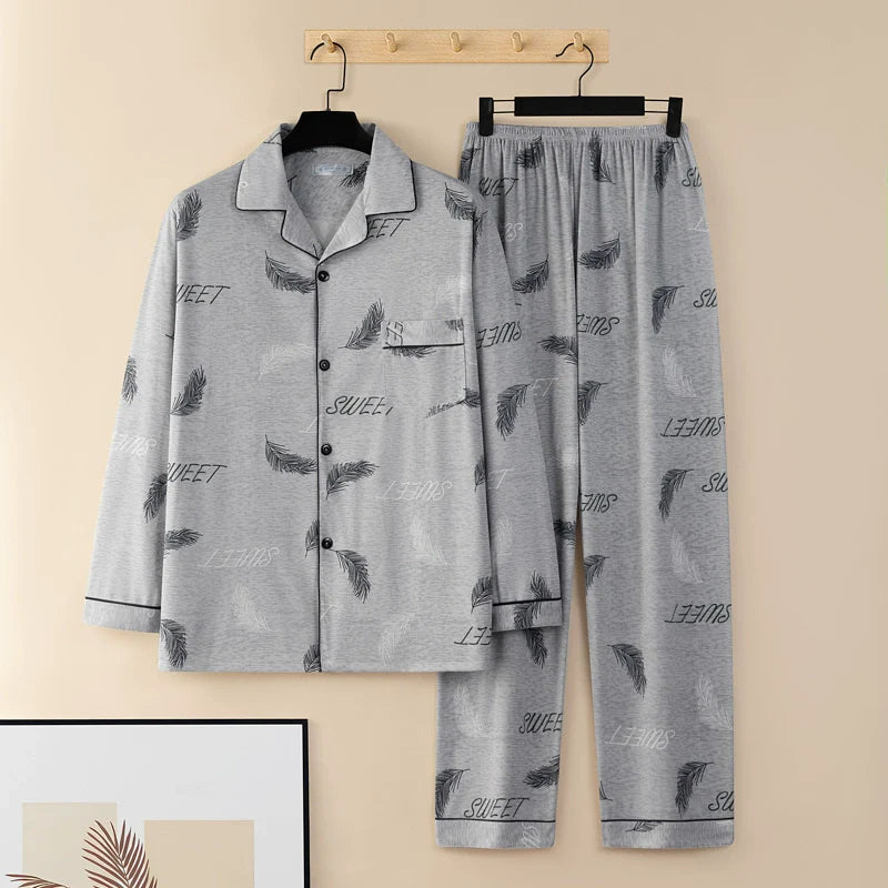 Men's Pajamas Cotton Long sleeve Trousers Two-piece Set