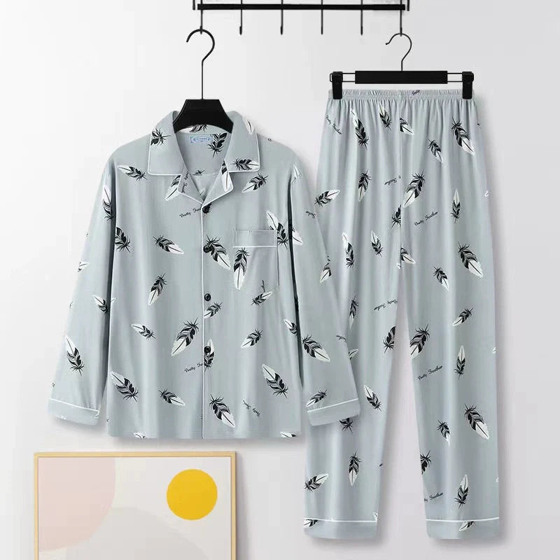 Men's Pajamas Cotton Long sleeve Trousers Two-piece Set
