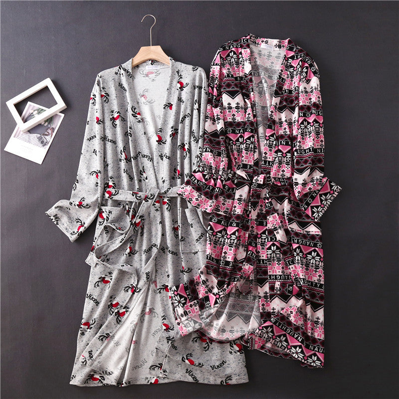 Spring and Autumn Cotton Waffle Kimono Bathrobe