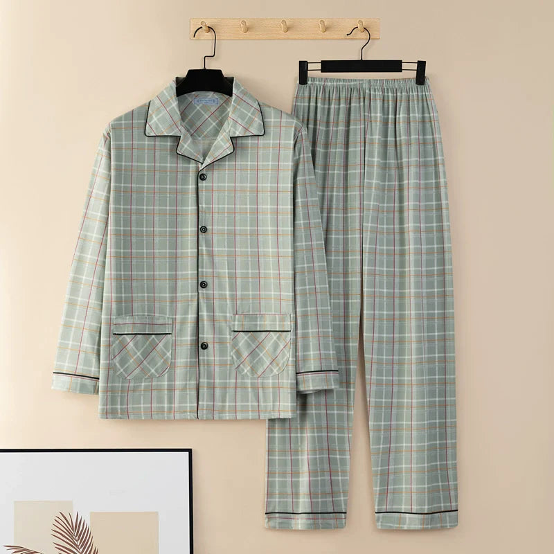 Men's Pajamas Cotton Long sleeve Trousers Two-piece Set