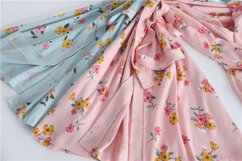 Spring and Autumn Cotton Waffle Kimono Bathrobe