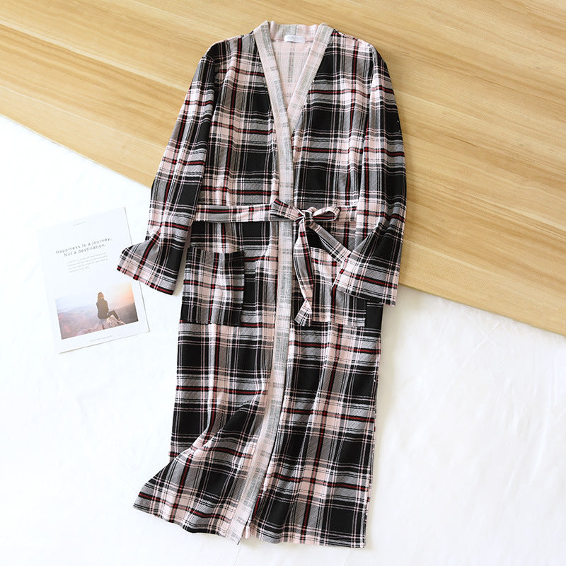 Spring and Autumn Cotton Waffle Kimono Bathrobe