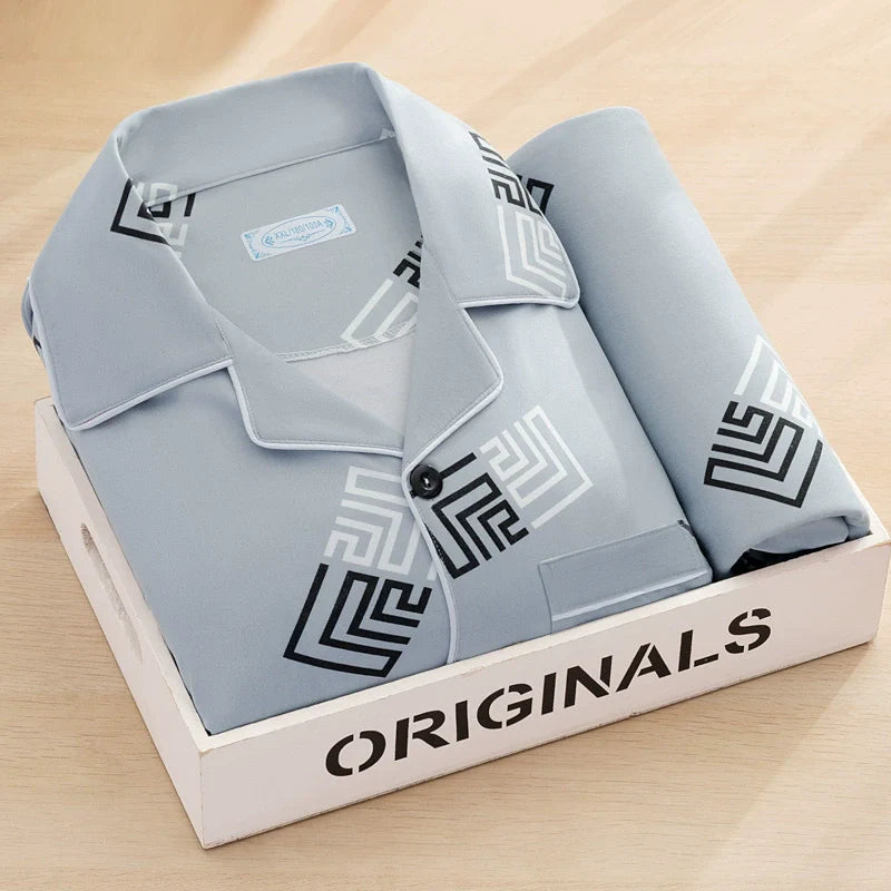 Men's Pajamas Cotton Long sleeve Trousers Two-piece Set
